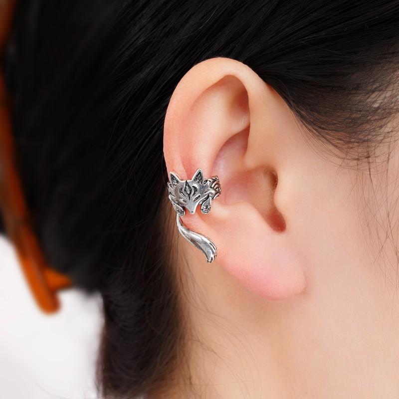 Huitan Vintage Fox-shaped Ear Cuff Earrings for Women Antique Zinc Alloy Color Creative Clip Earrings Daily Wear Versatile Zircon