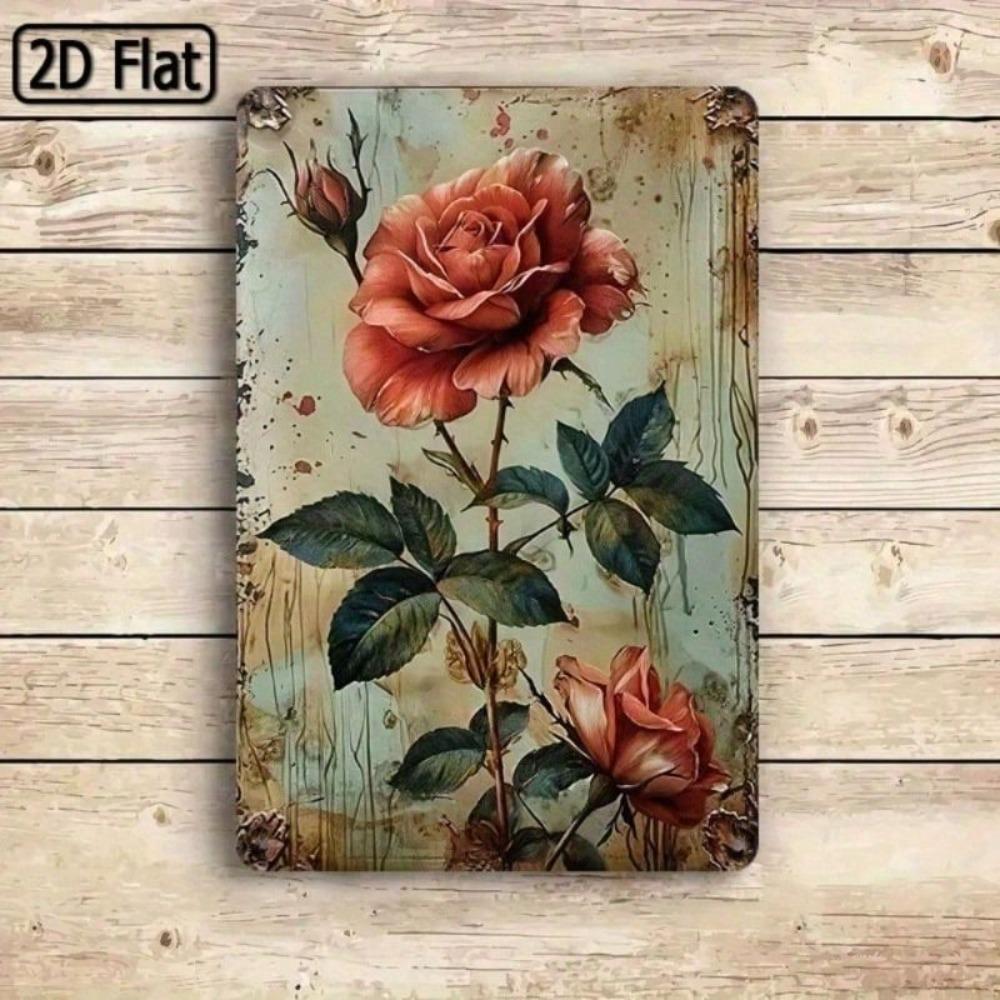 Vintage Red Rose Metal Sign Wall Art Decor 20x30cm
