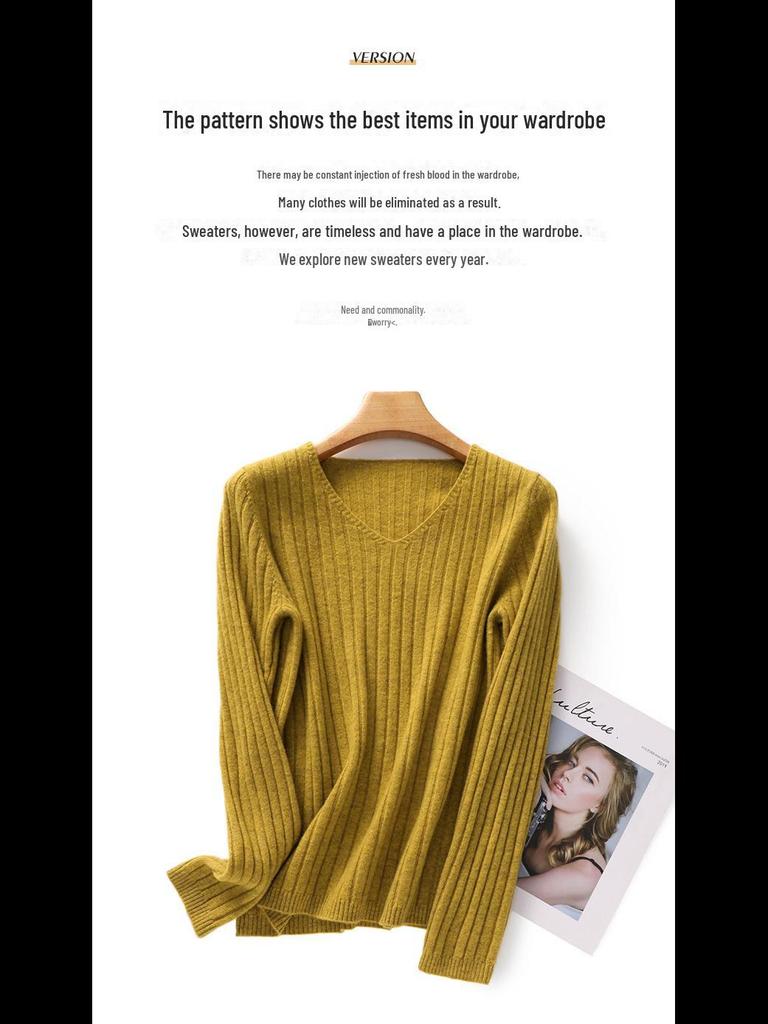 Dámský pletený svetr s výstřihem do V a dlouhým rukávem