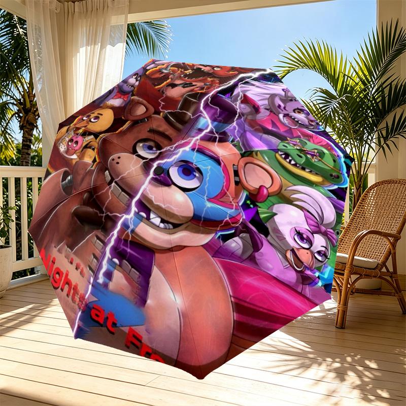 Five Nights At Freddy's Print Automatic Open Close Umbrella, Portable Foldable Umbrella, for Outdoor Commute Camping Trip, Ideal Birthday Gift