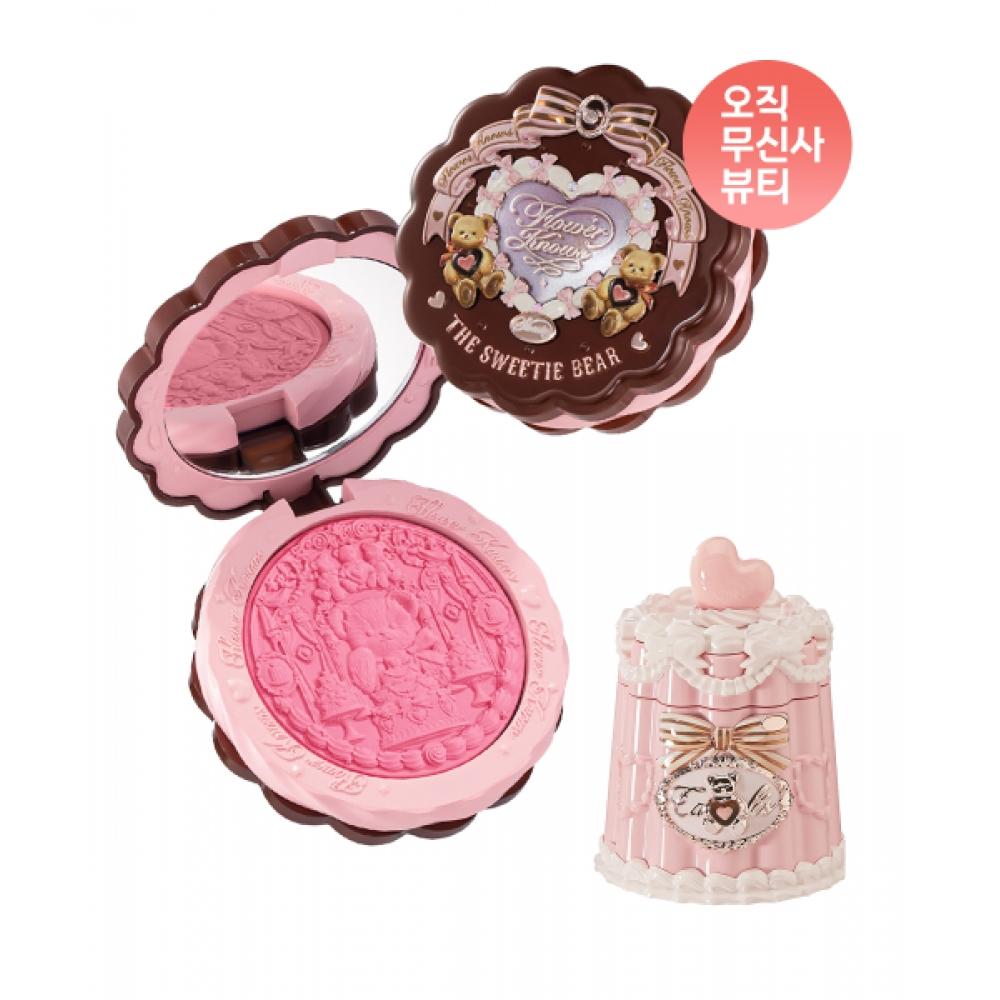 Flowerknows Sweety Bear Collection Silk Satin Blush + Coating Lip Jelly 01 Almond cookies/JE03 Peach Tee