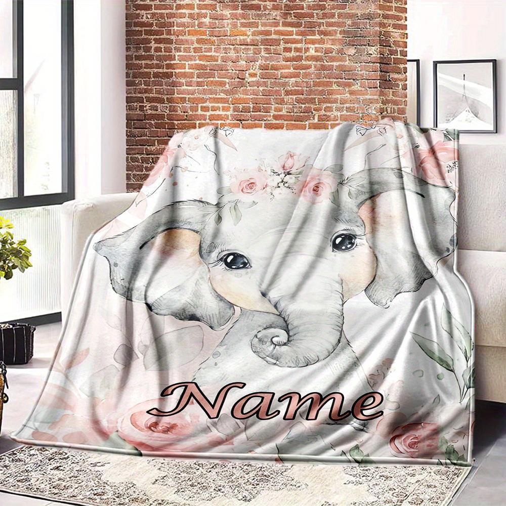 Elephant Floral Crown Personalized Home Customize Your Name Blankets Cozy Soft Lightweight Allseason Multipurpose Blanket For Picnics Sofas Offices
