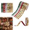 Metallic Christmas Tree Pattern Ribbon Gold Foil Ribbon, Merry Decorative Fabric Flexible for Holiday Crafts Gift Packing, Xmas Party Decorations
