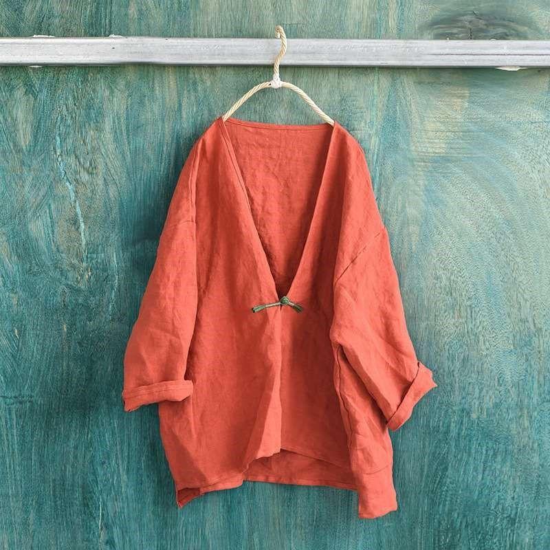 

Grapefruit/Artistic Retro Linen Loose Casual Women s Clothin Bright Orange One size