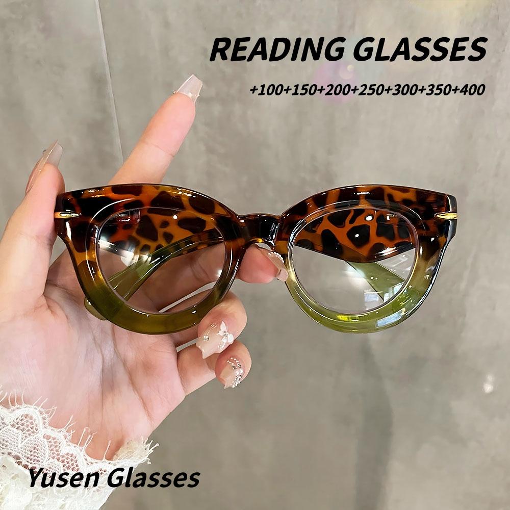 

Women s Fashionable Cat-Eye Reading Glasses, 1.0X-4.0X Prescription, Anti-Blue Light, Retro Tortoiseshell Frame +100