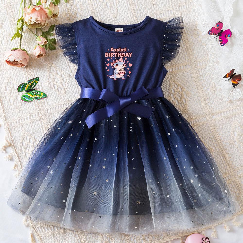 Hexagonal Dragon Princess Dress Butterfly Mesh Tutu Gown Girls Birthday Party Toddler Summer Outfit