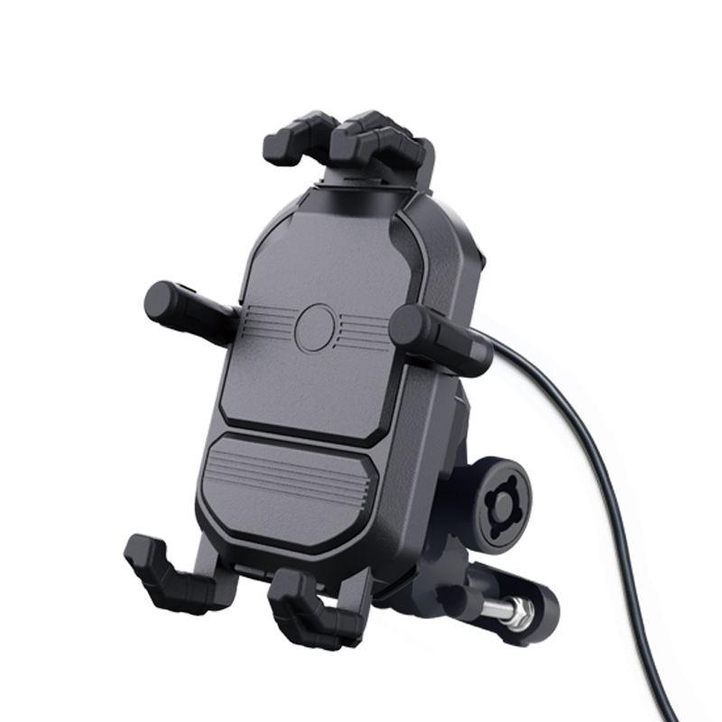Bike and Motorcycle Anti-Thief Anti-Vibration 15W Wireless Charger QC3.0 USB Charger Phone Mount with Mobile Phone Holder Manual clip чёрный