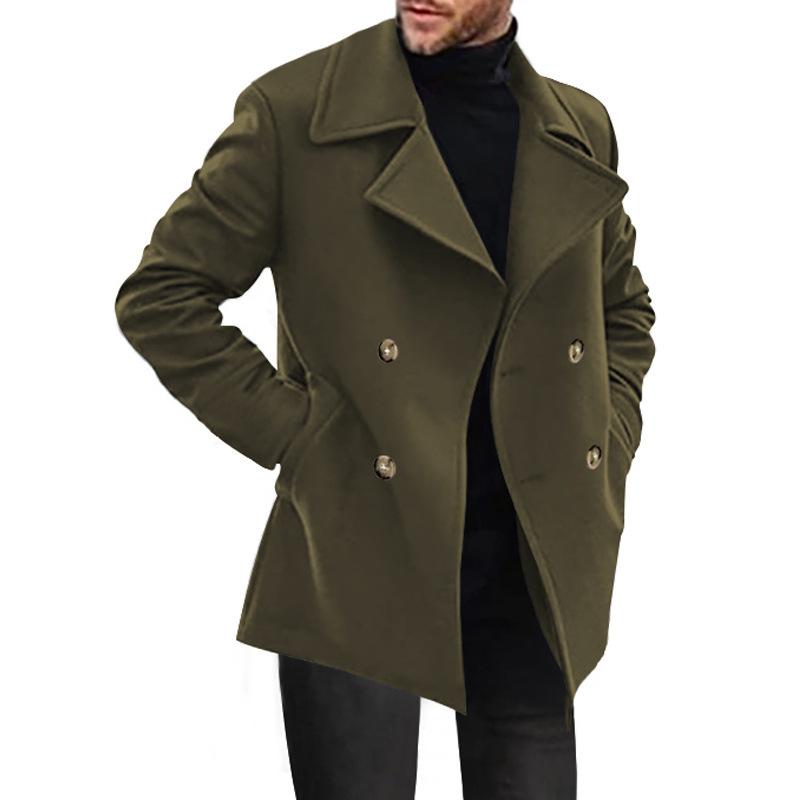 Autumn Winter Trench Coat Business Men's Woolen Blends Mid-Length Trench Coats Double Breasted Casual Outerwear