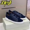 Soft baseplate shoes cross elastic band men's board shoes leather free lace-up casual shoes men's low-top lazy shoes