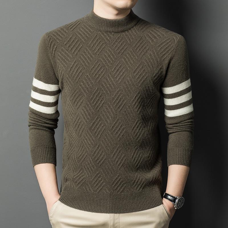 

Men s Fashionable Jacquard Wool Sweater - Warm, Casual, Round Neck, Winter Style M