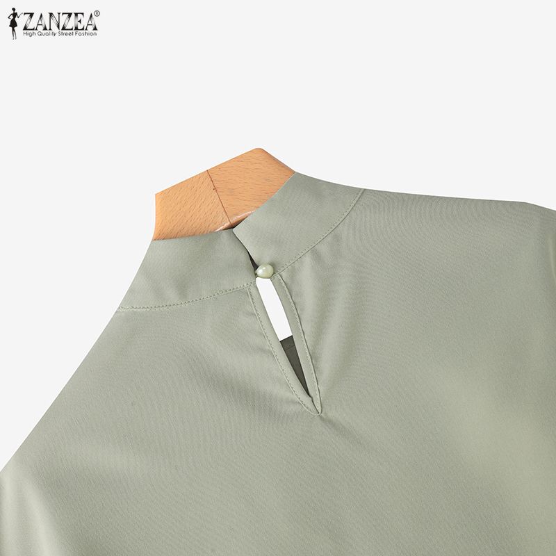ZANZEA Women Casual Turtleneck Summer Loose Half Sleeve Blouse