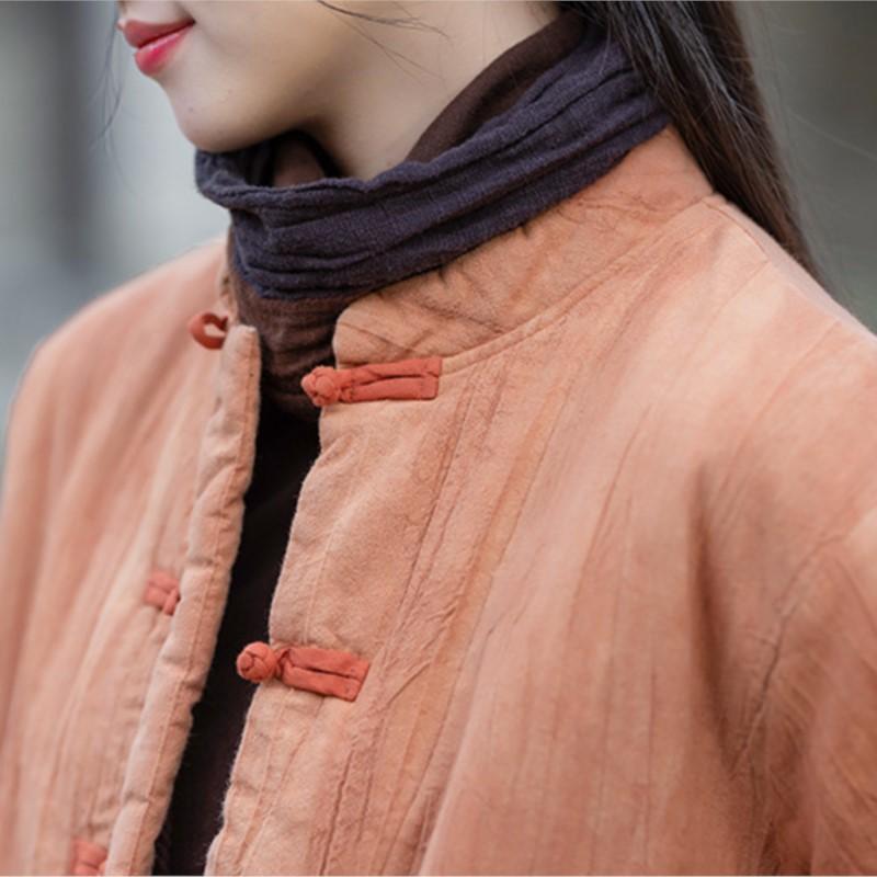 Johnature Chinese Style Winter for Women Stand Button Pockets Coats Winter Tie-dye Vintage Warm Coats