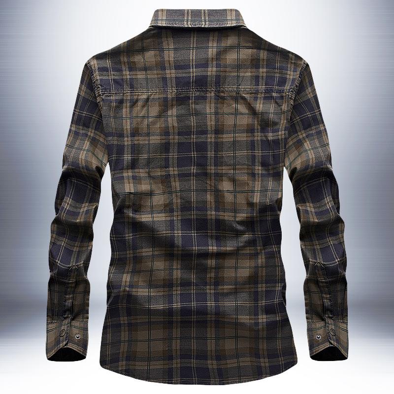 Spring and Autumn Long Sleeve Shirt Men's Youth Plaid Shirt Thin Top Large Size Men's Shirt
