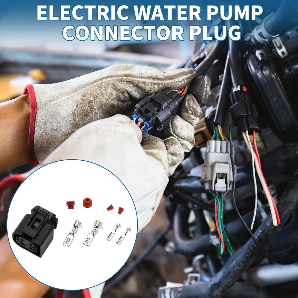 4 Pin Electric Water Pump Connector Plug No.10098866 3.5/6.3mm Series Female Wire Terminal for BMW Pierburg CWA400 Plastic Tin-Plated Copper Black 1
