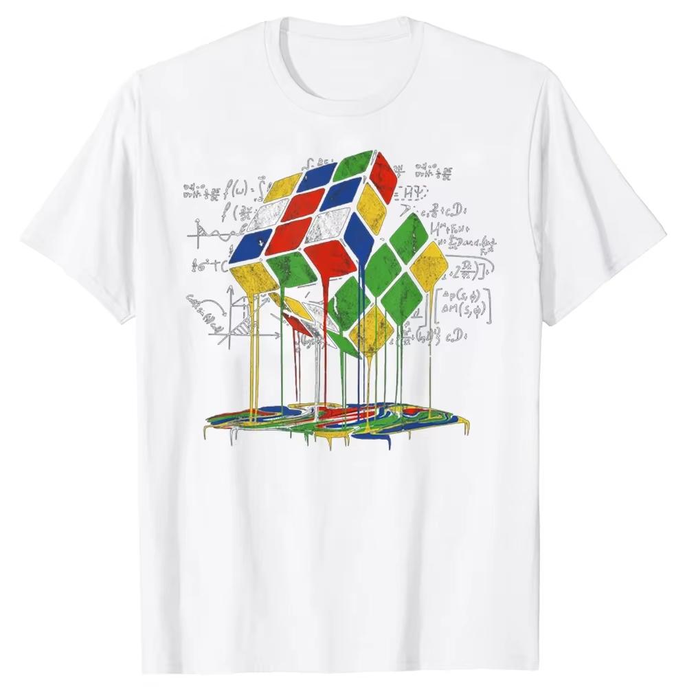 Retro Funny Melting Rubiks Cube Mental Math TShirt Summer Rubiks Cube Pattern Print Mens ShortSleeve TShirt Soft Cotton