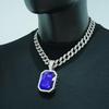 Collana Pendente Hip Hop da Uomo con Pietra Preziosa Colorata Quadrata e Catena Cubana Interamente Diamantata - Gioielli Unisex