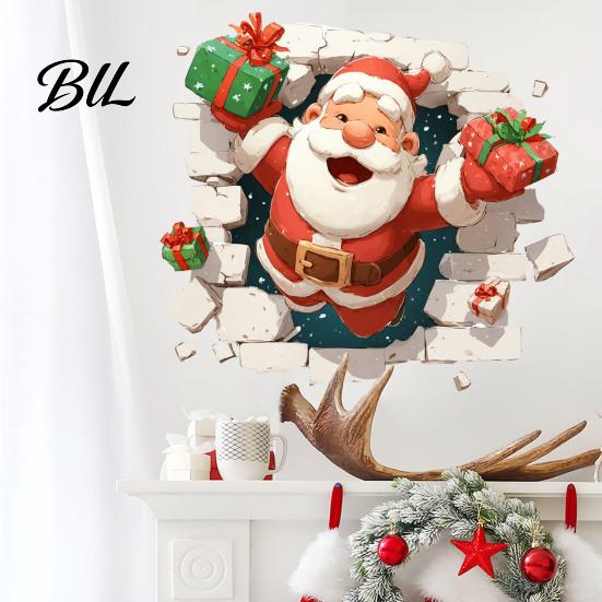 Saisonale Wandkunst 3D Weihnachtsmann Weihnachtsaufkleber, Durchbrechende Rentier Abnehmbare PVC-Fensteraufkleber, Winterferien Dekorationen für Wohnzimmer
