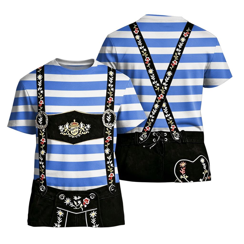 Men's Oktoberfest Vintage Texture Print Short Sleeve T Shirt Loose Fit Casual Summer Daily Wear Top with Suspender Design
