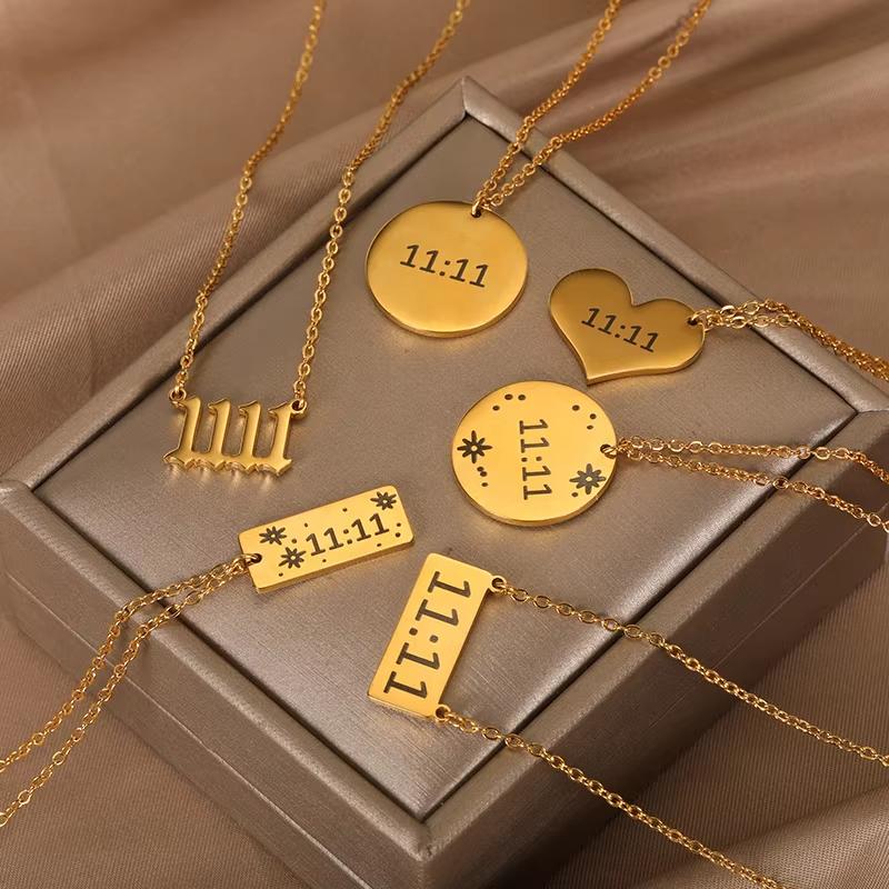 11:11 Rectangle Pendant Necklace for Women Stainless Steel Gold Color Chain Lucky Angel Number 1111 Choker Jewerly Collares
