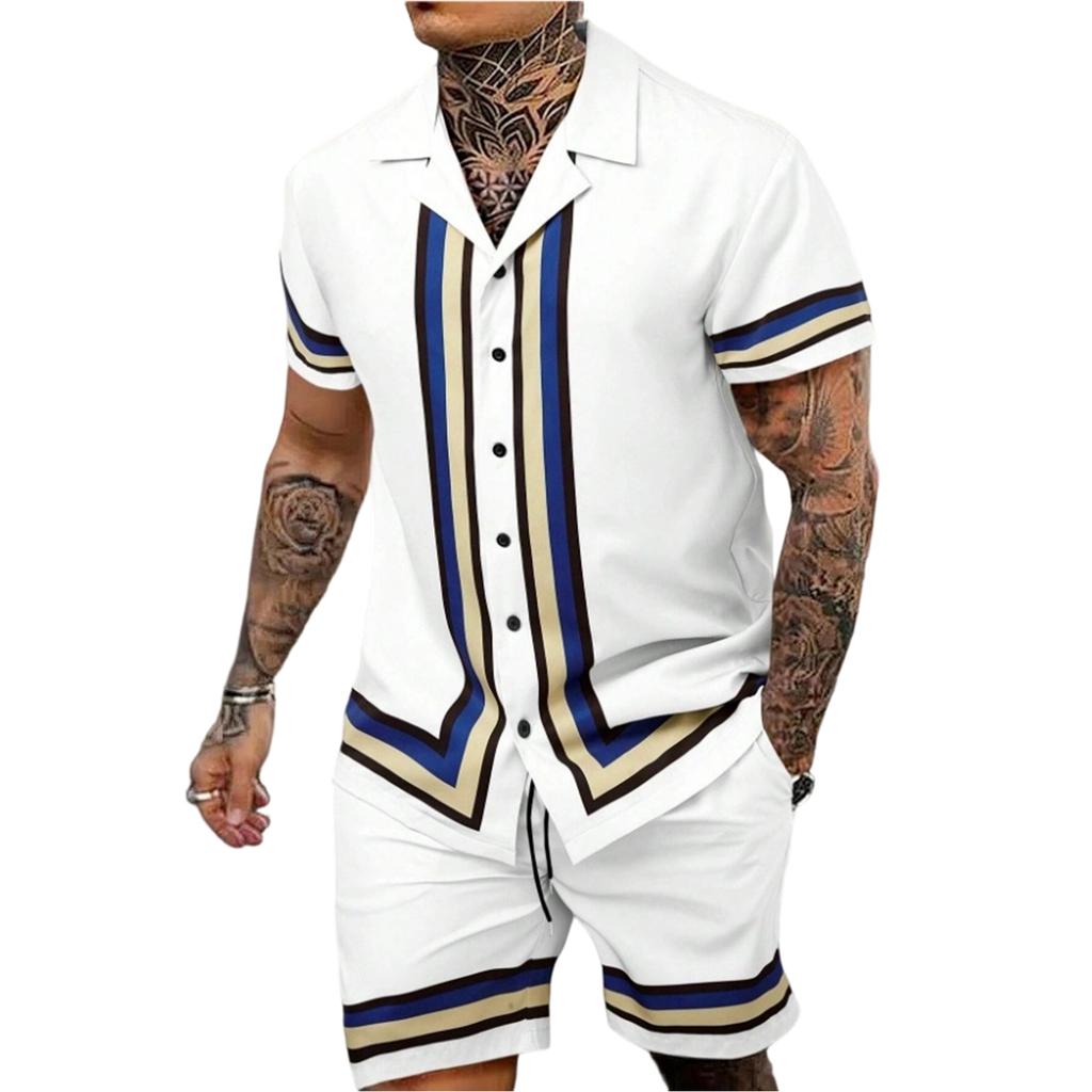 Men  Sports  Leisure  Short  Sleeves  Shirt  Shorts  Two,Piece  Set