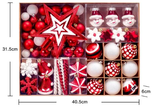 

Newest Christmas Decorations Pine Tree Top Star Christmas Balls Painted Gift Set Christmas Tree Hanging Decoration 40.5 6 31.5cm красный