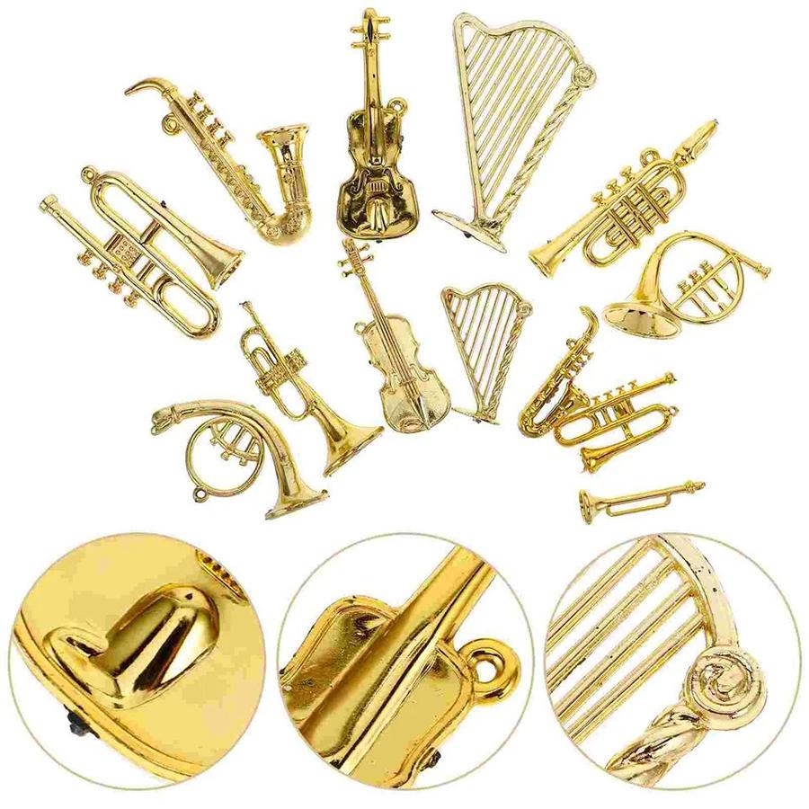 8/16pcs Golden Miniature Musical Instrument Ornament Photo Prop Office Study Desk Handicrafts DIY Christmas Tree Decor XJM