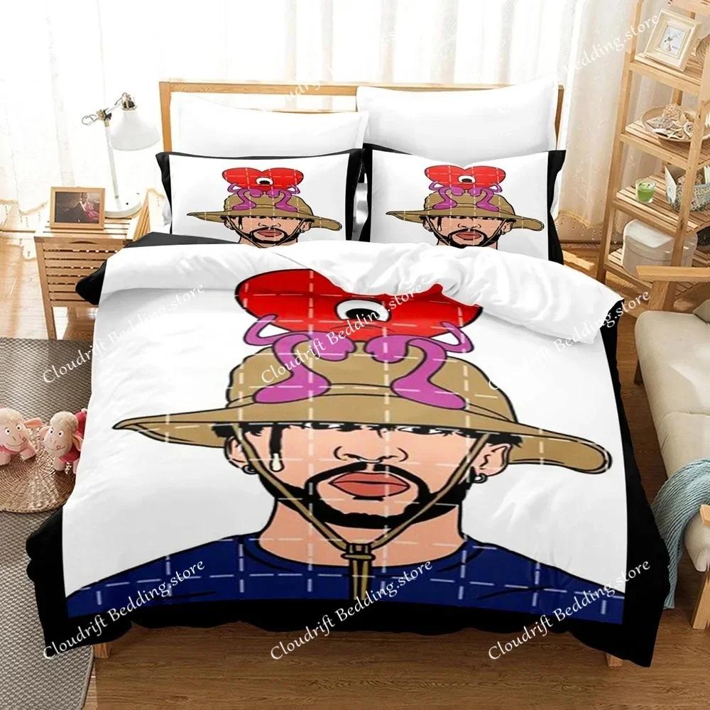 Set Biancheria da Letto Popolare Bad Bunny Stampa 3D Un Verano Sin Ti Copripiumino Piumone Set Letto Regali Taglia USA Singolo Matrimoniale Queen King026