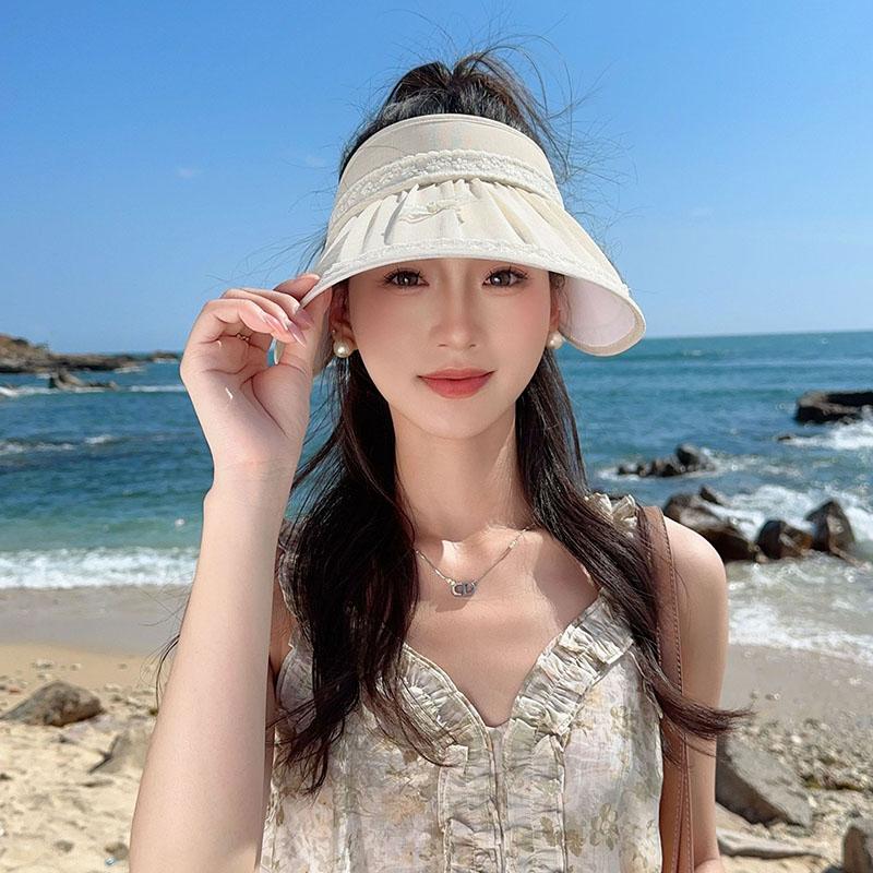 Beach Sun Protection Hat For Women Summer Big Brim Sun Protection Face Shading Beach Vacation Lace Bow Sun Protection Hat