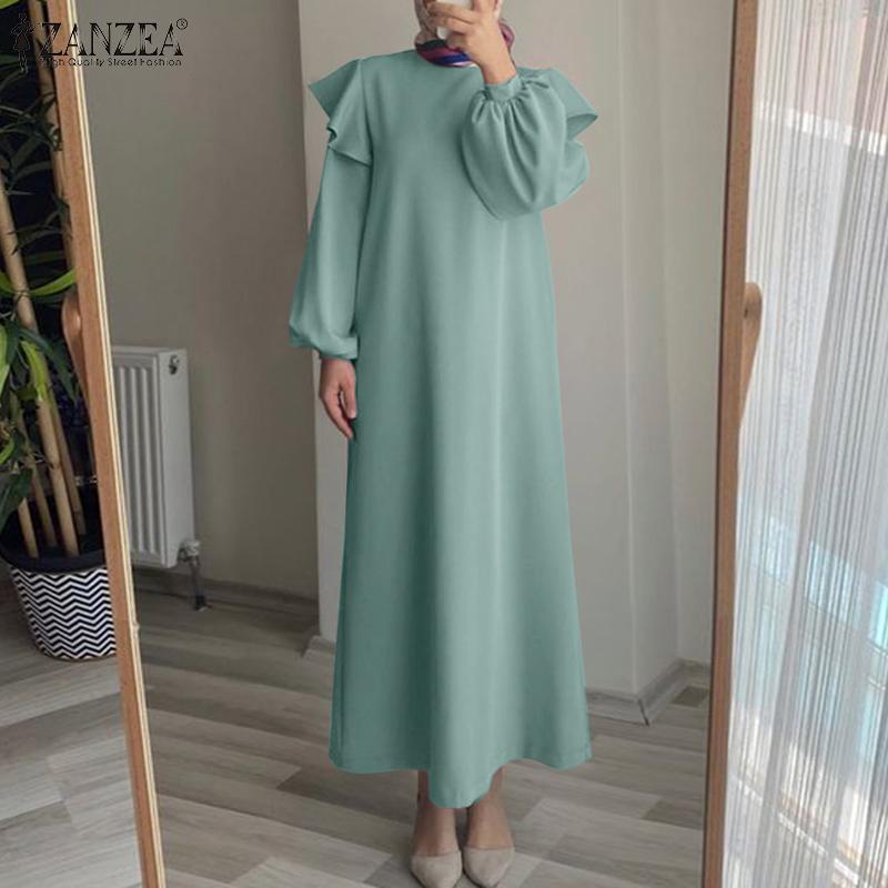 

ZANZEA Женское повседневное свободное платье с круглым вырезом и длинными рукавами