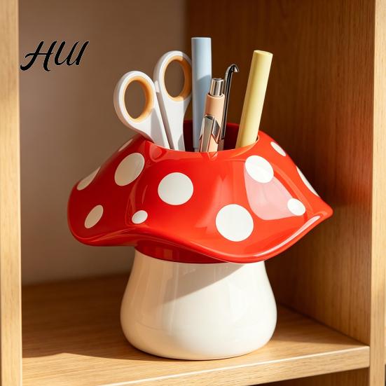 Durable Resin Pencil Holder Cute Mushroom Pen Holder, Desktop Organizer with Non-Slip Thick Stable Base, Non-toxic Desk Accessory for Modern