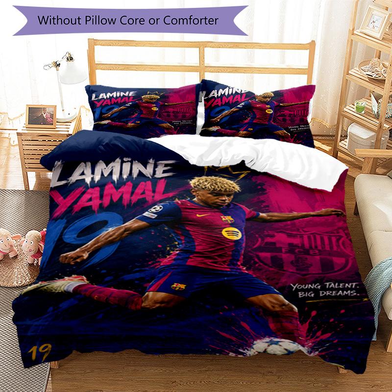 Lamine Yamal Barcelona Jubiläums Bettwäsche Set, Weiche Bettwäsche für Schlafzimmer Heimdekoration, Perfektes Geschenk für Fußballfans, Atmungsaktiver Bettbezug mit P