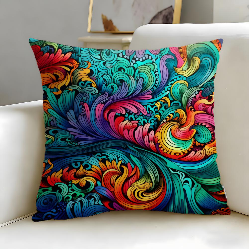 Pattern Colorful Pattern Cushion Cover Soft  EasyWash Pillow Case  Versatile for Couch Bed Travel and Office