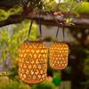 Outdoor Hanging Light with Handle Solar Rattan Lantern Waterproof Solar Powered Retro Pendant Light for Yard Patio Lawn Pathway