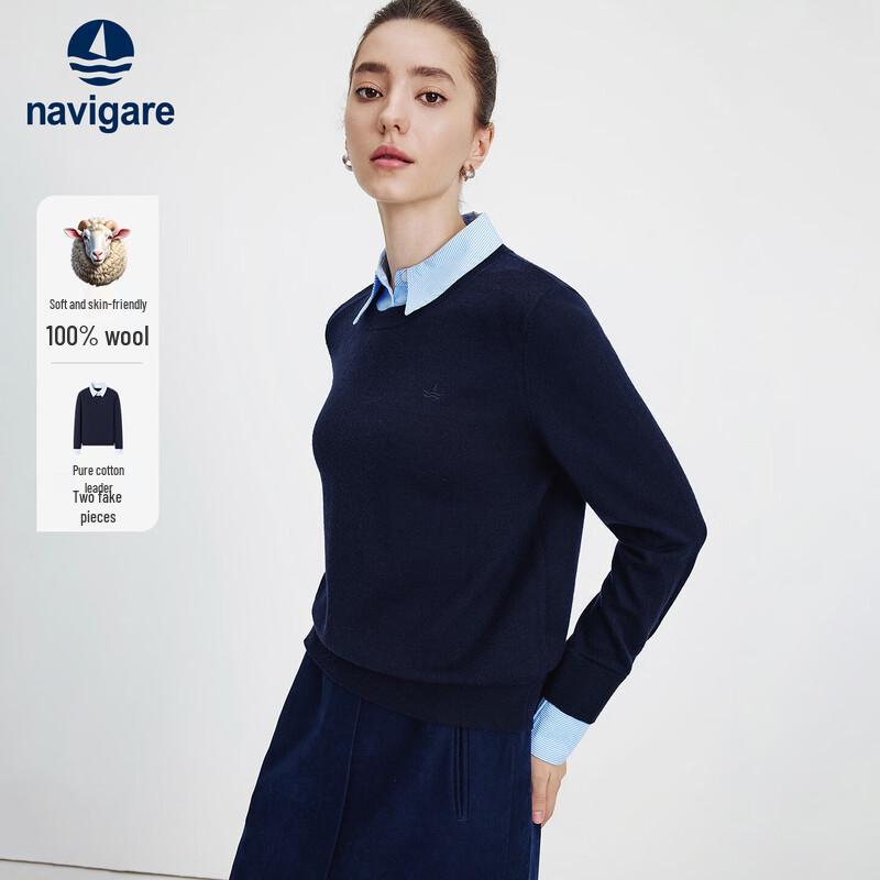 Navigare Women s Faux Two-Piece 100 Wool Knit Sweater M 10730₽