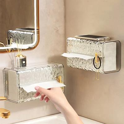 Çok Amaçlı Mendil Kutusu Şeffaf Dikdörtgen Banyo Duvara Monte Tuvalet Kağıdı Kutusu Masaüstü