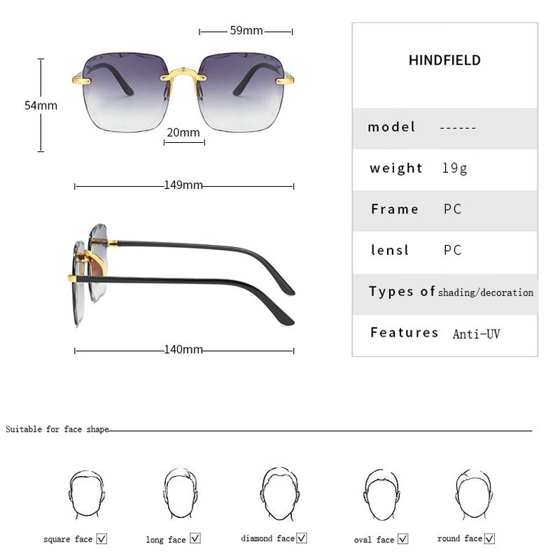 1/2PCS Rimless Women Sunglasses Fashion Gradient Lenses Vintage Alloy Legs Classic Designer Shades UV400 Protection