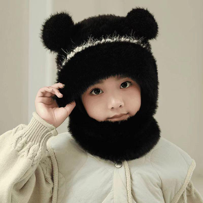 Children's Wool Knit Hooded Scarf with Windproof Ear Protection for Autumn and Winter