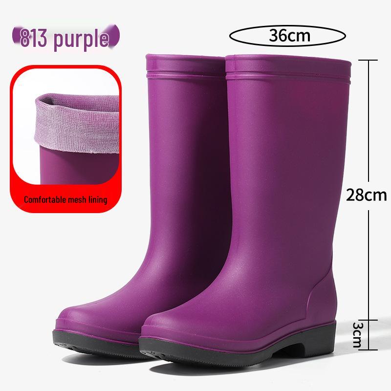 Women's British Fashion Mid-Calf Waterproof Rubber Rain Boots - Non-Slip, Warm Frosted Overshoes for Kitchens and More