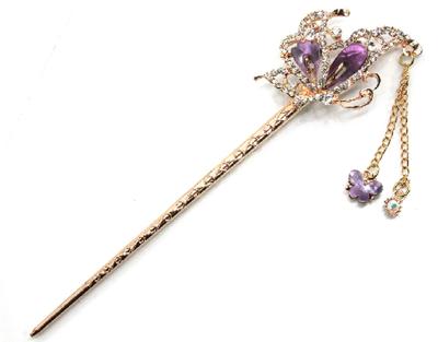 Miaomyoa Haarschmuck im japanischen Stil, antikes exotisches Blumenmotiv, Schmetterlingsblume, Rosagold, Haar-Accessoire [Miaomyao] (lila)