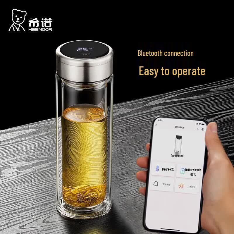 Heenoor Smart Temperature Display Double-Wall Glass Mug
