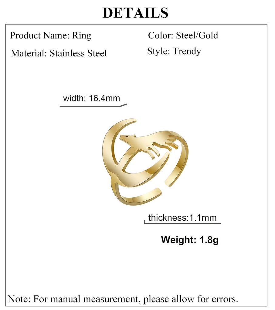 Cazador Wolf On the Moon Open Women's Ring Animal Couple Rings Party Birthday Gift Stainless Steel Jewelry 2026 Wholesale New