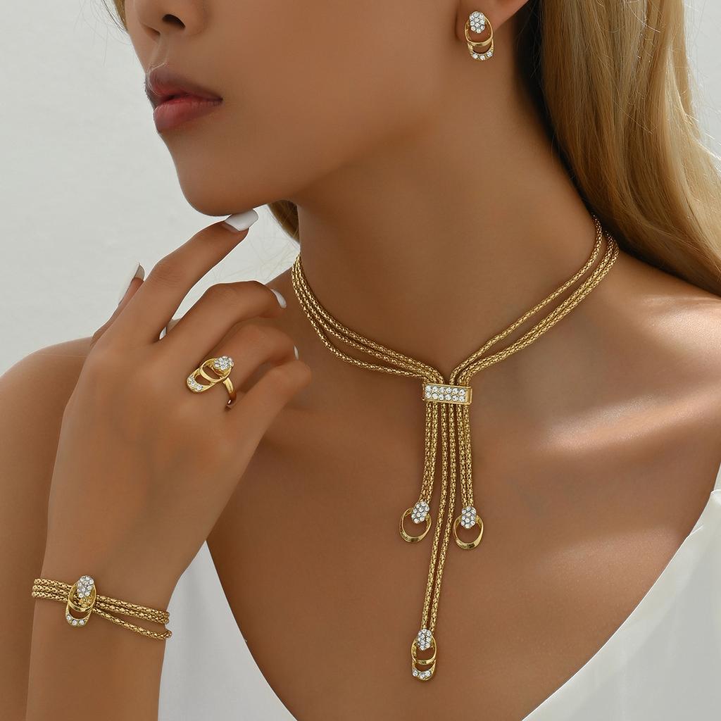 New Simple and Fresh Necklace Earrings Set Niche Design Collarbone Chain Versatile Index Finger Ring