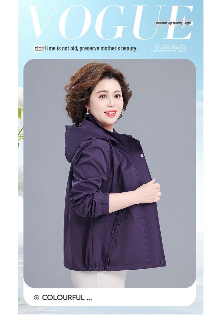 2026 Stylish Plus-Size Spring/Autumn Windbreaker for Middle-Aged and Elderly Women