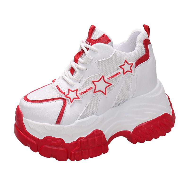 11CM High Heels Autumn Chunky Sneakers for Women Platform Sports Mesh Shoes Spring Woman Lace-up Thick Bottom Dad Shoes Ladies