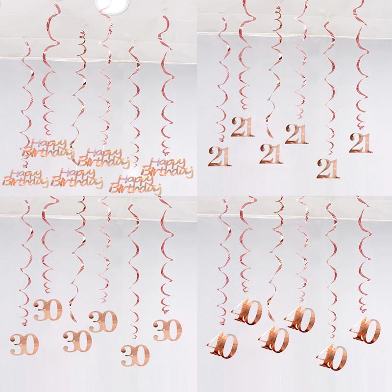6 Stück/Los Happy Birthday Spiralen Dekoration 16 20 21 30 40 50 60 70 Jahre Roségold PVC Geburtstagsfeier Dekorationen Zubehör