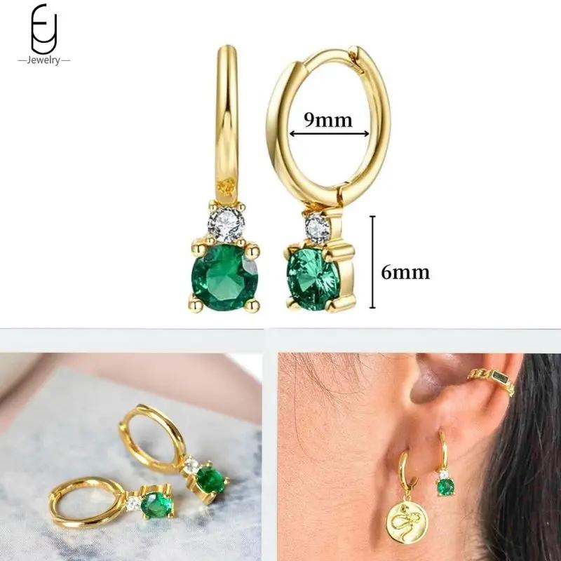 925 Silbernadel Grüne Zirkon Gold Ohrringe Herz Creolen für Damen Zarte Steckerohrringe Luxuriöser Schmuck Geschenke