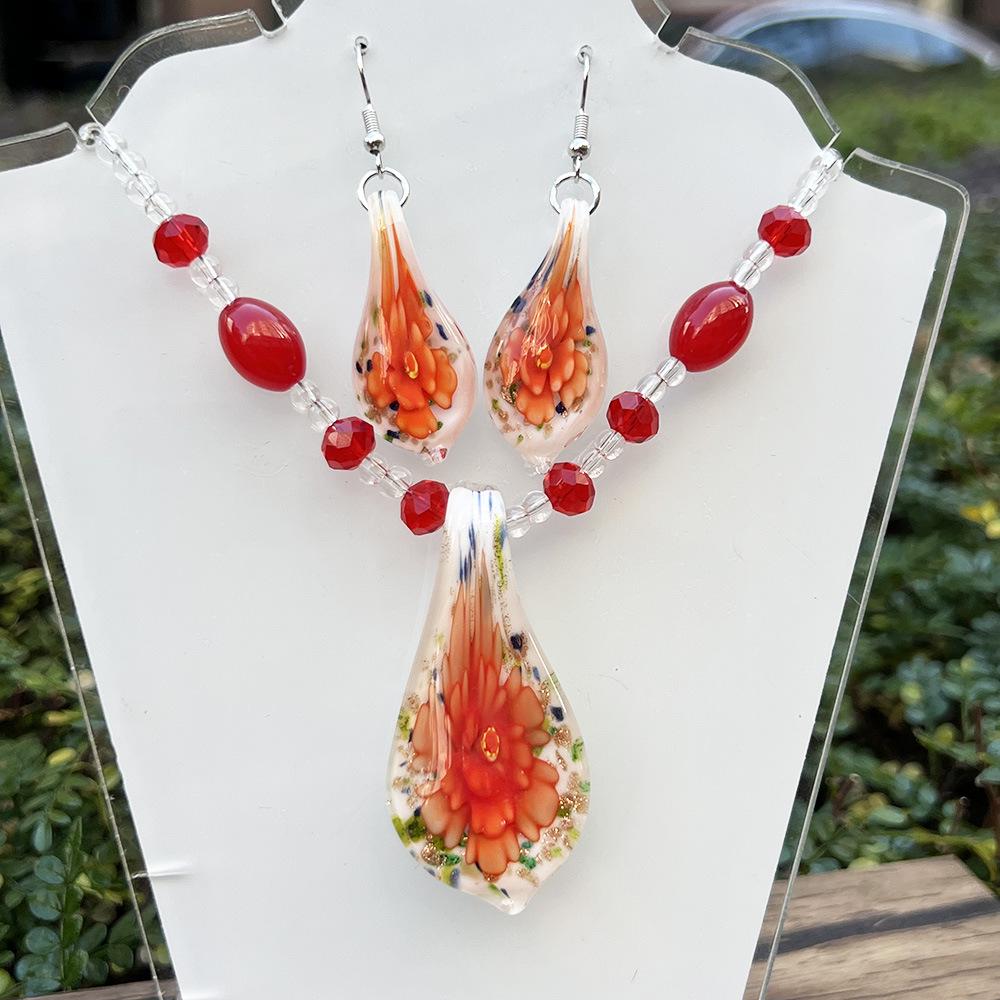 Water Drop Flower Beaded Necklace & Earring Set - Versatile Women's Jewelry Accessory