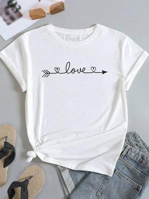 (Asiatische Größe) Frauen Liebe Trend süße süße Kurzarm Mode T-Shirt Top Kleidung Druck Dame Casual T-Shirt weibliche Grafik T-Shirts