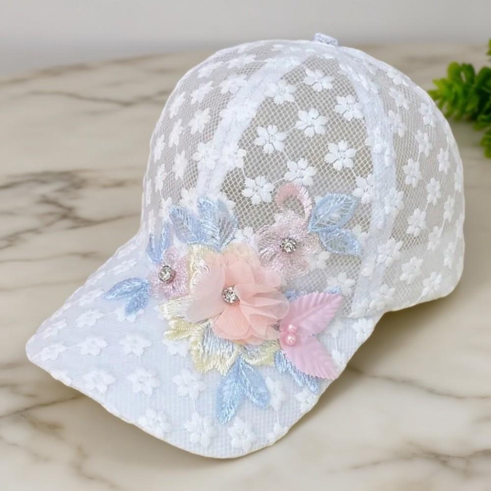 Embroidered Flower Lace Mesh Baseball Cap Breathable Trucker Hat Fashion Cycling Sun Hat  for Women