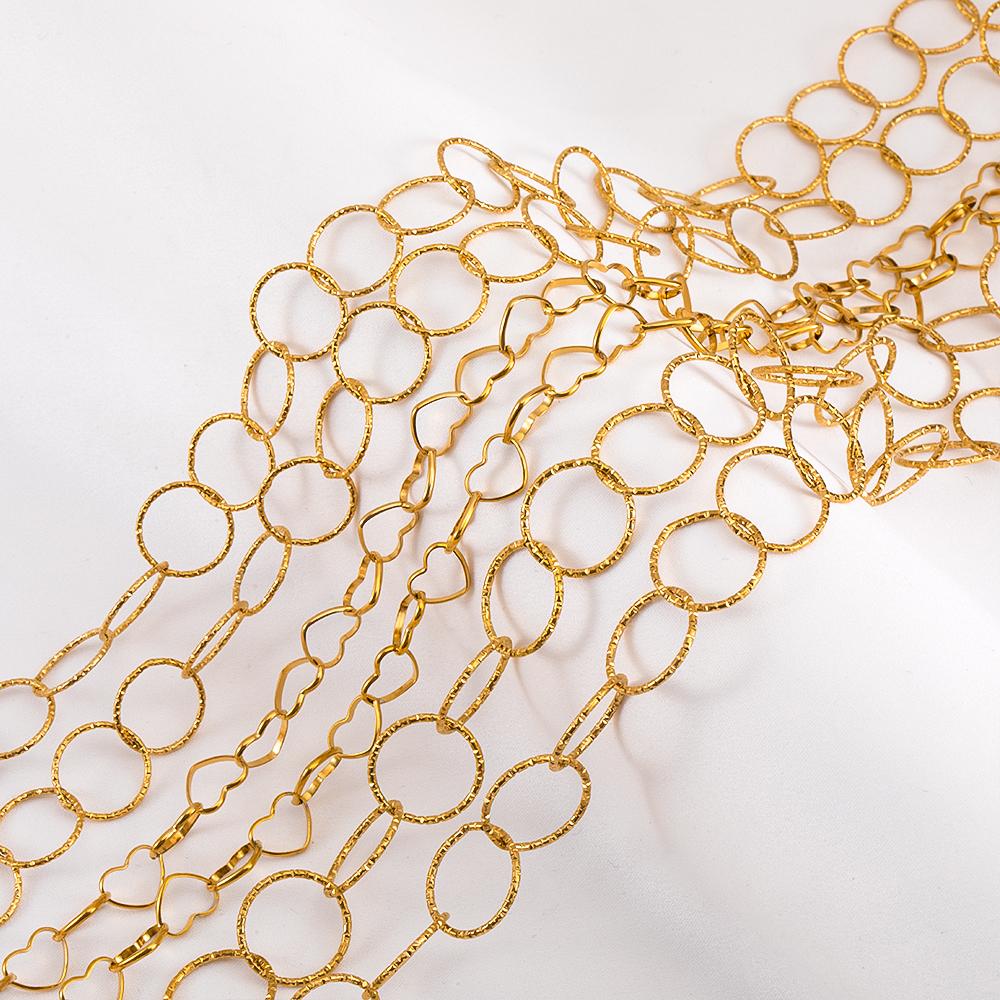 1Meter Stainless Steel Geometry Hollow Round Chain Hip Hop Punk Heart Chain DIY Necklace Bracelet Bag Chains Material Wholesale
